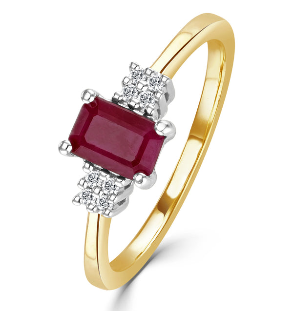 Ruby 6 x 4mm And Diamond 9K Gold Ring A4334